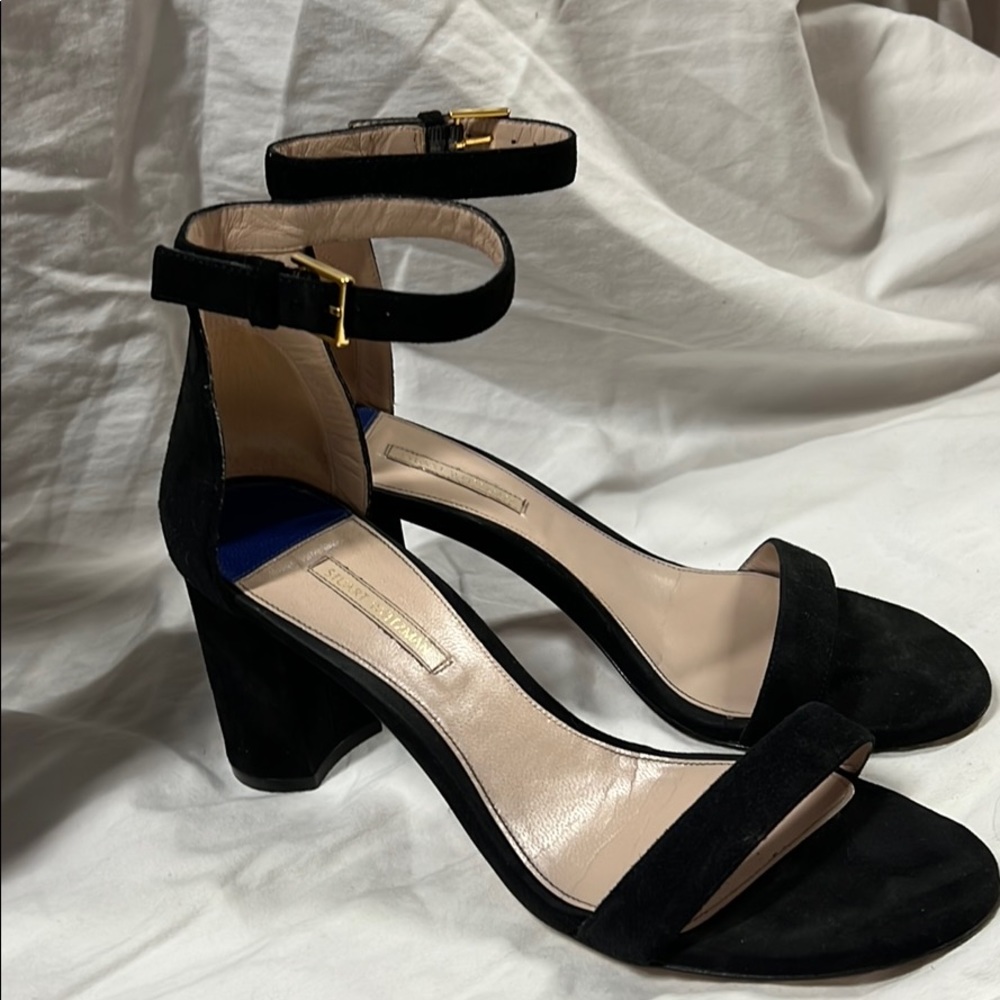 Stuart Weitzman Black Suede strapped heel